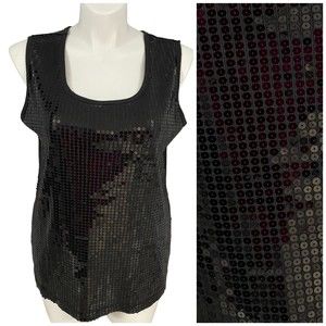 Denim 24/7 Tank Top Womens 1X Party Shirt Black Sequin Knit Work Office Casual